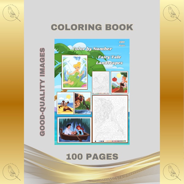 Color by Number Coloring Book Printable PDF Instant Digital Download 100 Pages to Color Nature Fairytale Landscape Adult Juvenile Kids