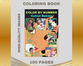 Color by Number 100 Pages to Color Printable PDF Instant Digital Download Retro Vintage DIY Art Fun Babies