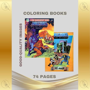 Vintage Coloring Books Printable PDF Instant Digital Download Retro DIY 74 Pages to Color Masters Of The Universe He-Man