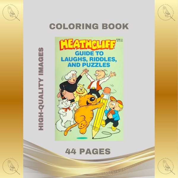 Heathcliff Activity Book 44 Pages Printable PDF Instant Digital Download Cartoon Cat Vintage Retro Kids DIY Art Fun Indoor Relaxing Creative