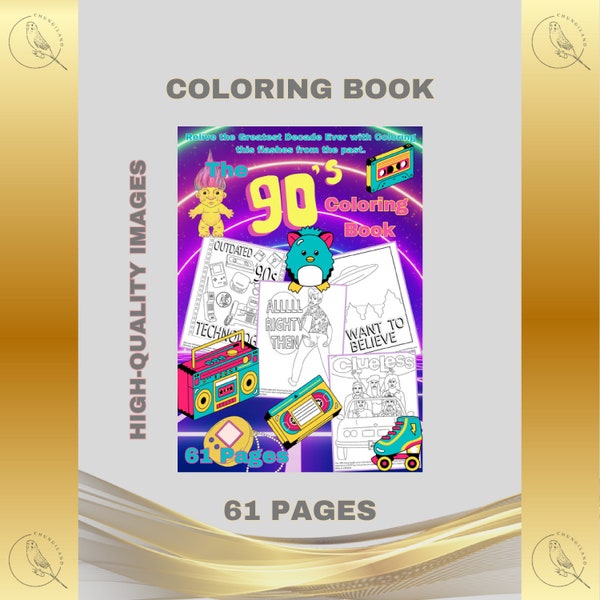 Coloring Activity Book The 90s Printable PDF Instant Digital Download Vintage Retro Nostalgic Kids Adult Fun DIY Memories Gift Funny Music