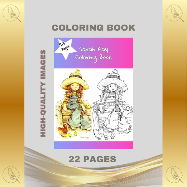 Vintage Coloring Book Sarah Kay 22 pages to Color Printable PDF Instant Digital Download Retro