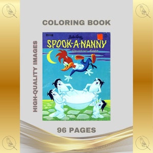 Vintage Coloring Book Woody Woodpecker Spook-a-nanny 96 Pages to Color Printable PDF Instant Digital Download Retro 1968
