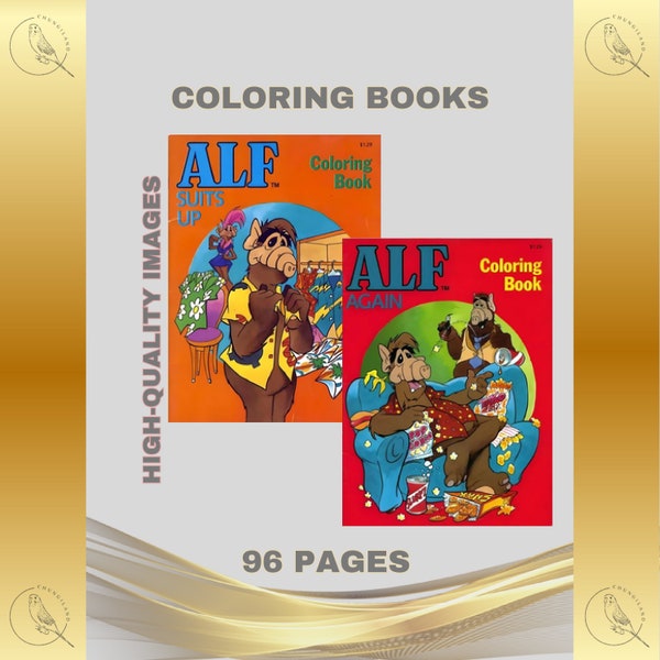 OFFER! 2 Coloring Activity Books Alf Animated Series Printable PDF Instant Digital Download Vintage Retro TV Cartoon Kids 96 Pages to Color