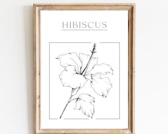 Minimalist Hibiscus Wall Art, Minimalist Flower Wall Art, Flower Line Art, Hibiscus Line Art, Abstract Wall Decor, Digital Download