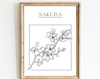 Minimalist Sakura Wall Art, Minimalist Flower Wall Art, Flower Line Art, Sakura Line Art, Abstract Wall Decor, Digital Download, Printable