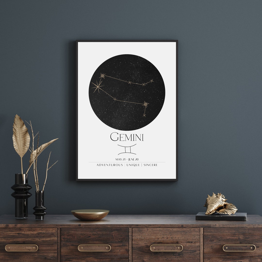 Gemini Constellation Art Print, Star Sign Print, Zodiac Wall Art ...