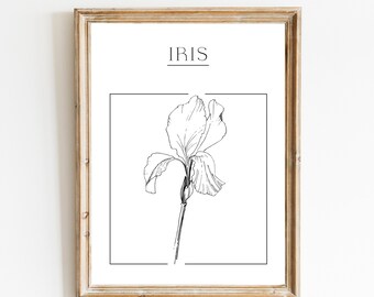 Minimalist Iris Wall Art, Minimalist Flower Wall Art, Flower Line Art, Iris Line Art, Abstract Wall Decor, Digital Download, Printable