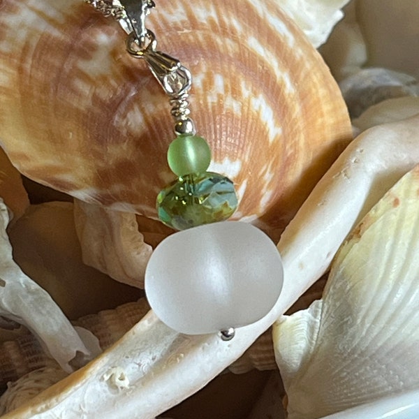 Choice of Sea Glass & Silver Necklace, Blue Sea Glass Necklace, Teal Sea Glass Necklace, White Sea Glass Necklace, Green Sea Glass Necklace