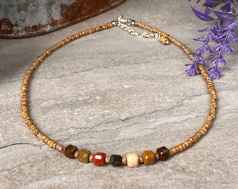 Rustic Jasper and Picasso Bead Necklace, Gemstone Necklace, Boho Necklace, Unique Jewelry, Fall Jewelry, Handmade, Artisan Jewelry, Gift
