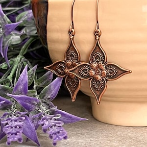 Artisan Copper Earrings, Boho Earrings, Drop Earrings, Copper Earrings, Rustic Earrings, Ready to Ship, Gift for Her, Artisan Jewelry Unique