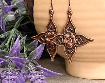Artisan Copper Earrings, Boho Earrings, Drop Earrings, Copper Earrings, Rustic Earrings, Ready to Ship, Gift for Her, Artisan Jewelry Unique