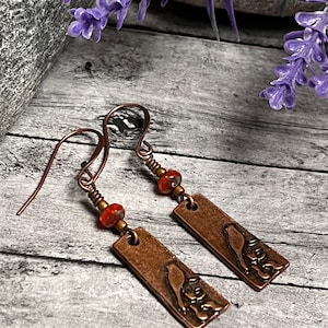 Artisan Copper Bird Earrings, Boho Earrings, Copper Accessories, Bird Earrings, Rustic Earrings, Handmade, Bird Lover, Cardinal Jewelry