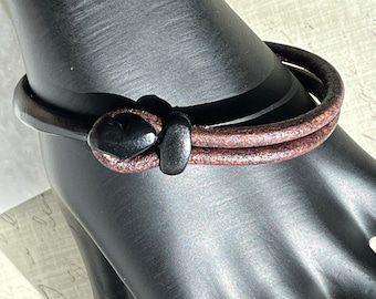 Black Heart Leather Cuff Bracelet