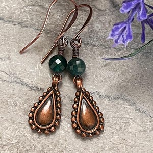 Copper and Green Quartz Drop Earrings, Handmade Earrings, Green Earrings, Copper Earrings, Boho Earrings, Unique Earrings, Gift for Her