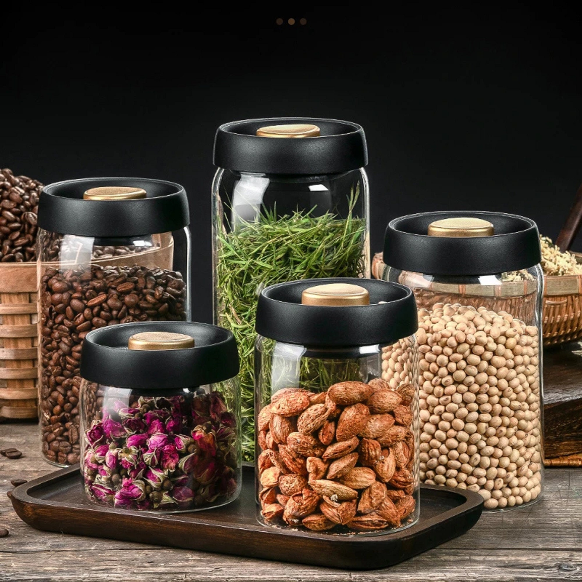 Glass Jar with Bamboo Lids Urban Green, Glass Airtight food