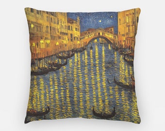 Taie d'oreiller décorative de style Van Gogh avec tableau de Venise