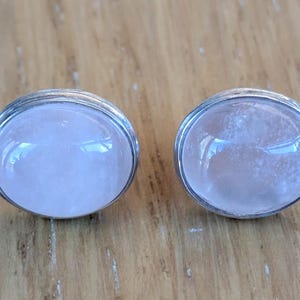 Orecchini a lobo ovali in quarzo rosa in argento sterling 925, con tripla fascia in stile vintage, orecchini vistosi con gemma rosa pastello, regalo per lei.