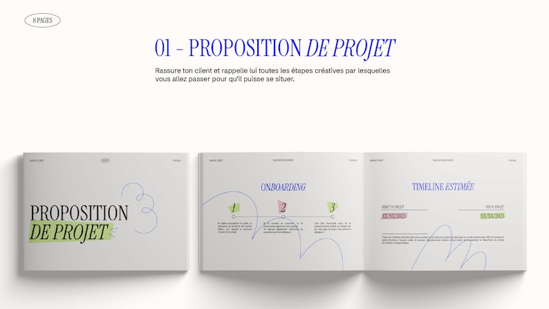 Lot de templates en français pour graphiste freelance parcours client, charte graphique, stratégie de marque, processus, portail notion image 3