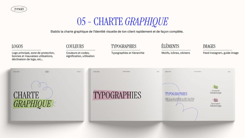 Set of templates in French for freelance graphic designer customer journey, graphic charter, brand strategy, process, concept portal image 7