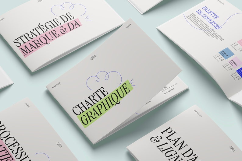 Lot de templates en français pour graphiste freelance parcours client, charte graphique, stratégie de marque, processus, portail notion image 1