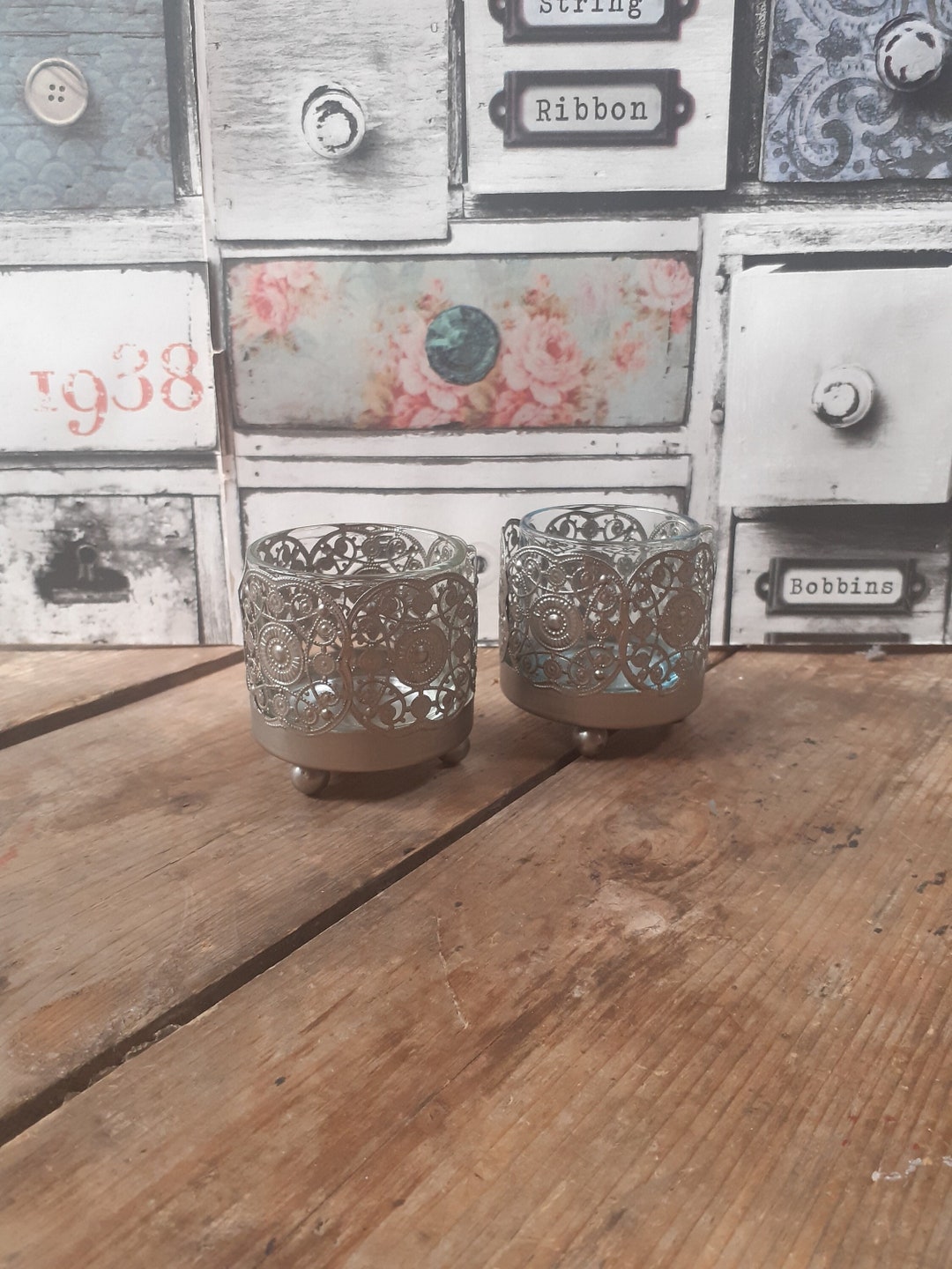Vintage Metal Decorative Tealight Holders With Glass Inserts Etsy UK