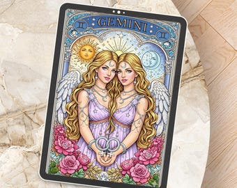 Gemini Woman Zodiac Illustration – Mystical & Intuitive Wall Art – Horoscope Poster – Gift for Gemini Women