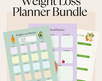 Weight Loss Planner Bundle | Weekly Meal  & Healthy Grocery List  | Diet Planner Kit |