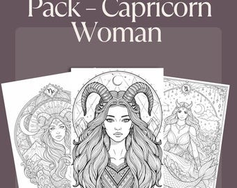 Adult Coloring Pack – Capricorn Woman – 10 Printable Pages