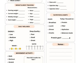 GLP-1 Wellness Tracker Printable | Weight Loss Journal | Weekly Progress Tracker PDF | Self Care Planner