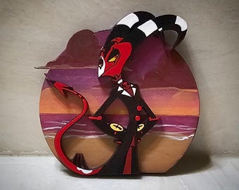 ビーチブランケット Blitzø の手作り木製チャーム/ピン/マグネット (Helluva Boss にインスパイアされたもの)