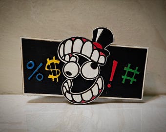 ケインの検閲バーの手描き木製ピン/マグネット/チャーム（The Amazing Digital Circus にインスパイアされた）