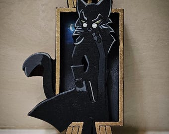 Death Walks By Midnight Mordecai の手描き木製ピン/マグネット/チャーム (Lackadaisy にインスパイアされた)