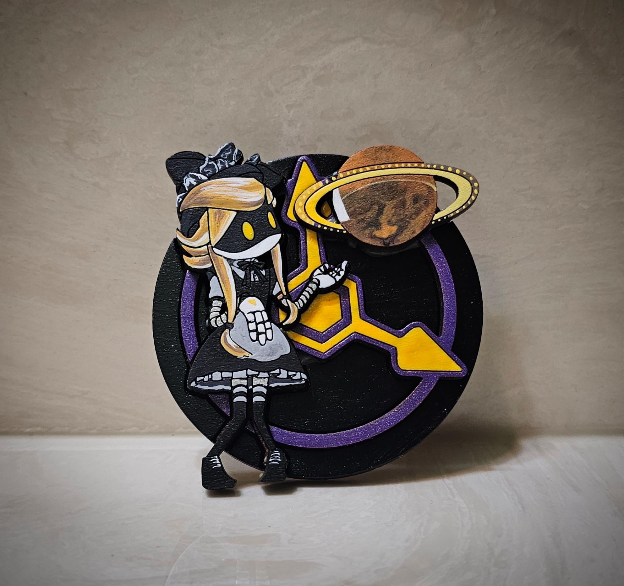 Absolute Cyn Blacklight Reactive Handpainted Wooden Backpack Charm