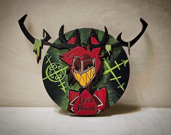 Alastor Let's Begin ブラックライト反応型冷蔵庫マグネット（Hazbin Hotel にインスパイアされたデザイン）