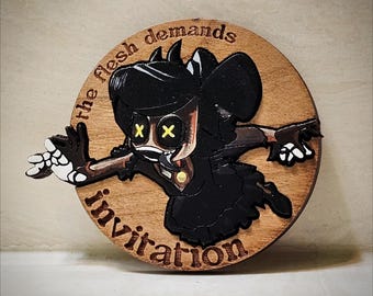 Eldritch Chaos CynTessa blacklight reactive handpainted wooden backpack charm/magnet/pin (inspired by Murder Drones)