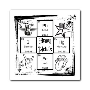 Heavy Metals, Funny Chemistry Magnet, Chemist Joke, Iron, Lead, Bismuth, Mercury, Teacher Gift, Unique Magnet, Periodic Table Elements
