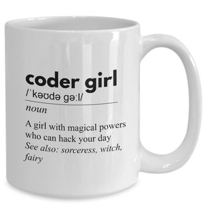 Tasse à café fille codeur, tasse de codage, programmeur informatique, ingénieur logiciel, code comme une fille, cadeaux de codage, cadeaux de codage pour les femmes, codeur