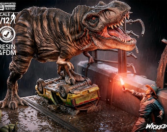 Jurassic Park STL Dinosaurier T-Rex Chase Diorama, Filmskulptur, 3D-Druckdateien