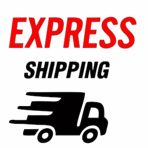 May include: Image with the words "EXPRESS SHIPPING" in red and black text. A black silhouette of a delivery truck is below the text, with motion lines indicating speed.
