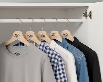Custom Logo Hangers – Engraved Wooden Hangers, Personalized Business Branding, Custom Gift for Her & Coworkers, Team hangers, Staff Hangers