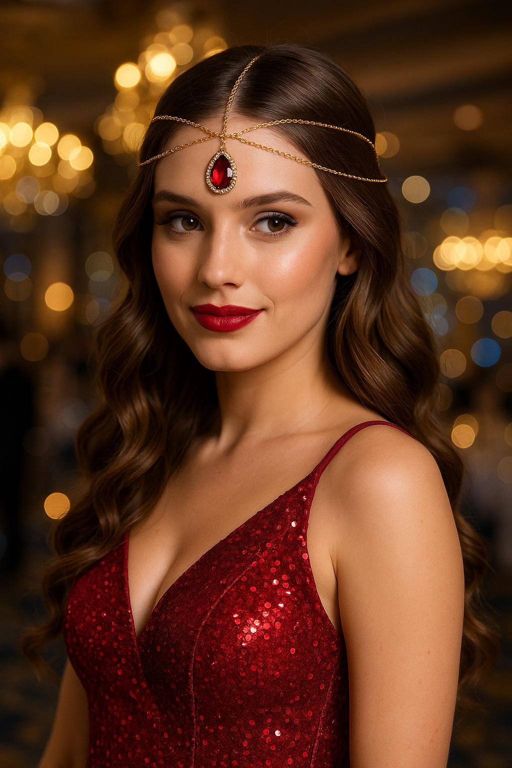 Red Headwear, Golden Headpiece, Indian Matha Patti, Bespoke Arabic headpiece, forehead jewels Prom hair accessories, Bridesmaids Gifts