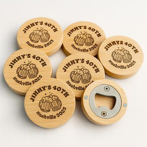Custom Engraved Magnetic Bottle Opener, Personalized Bamboo Wood Beer Opener, Groomsmen Gift, Wedding Favor Bar Accessory, Father’s Day Gift