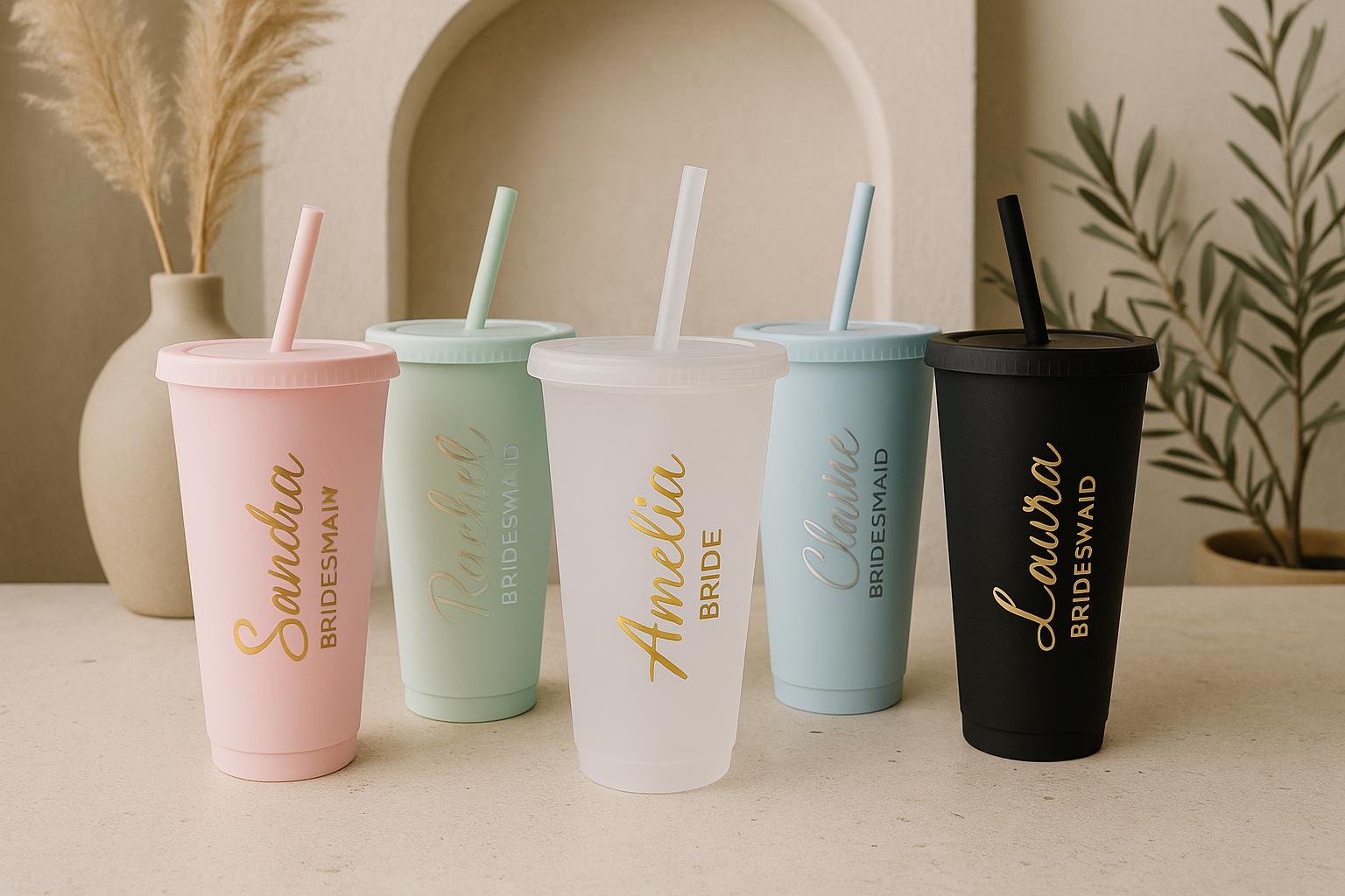 Personalized Cold Cup with Straw, Custom Name 24oz Tumbler, Bridesmaid Proposal Gift, Bachelorette Party Cups, Reusable Summer Drinkware