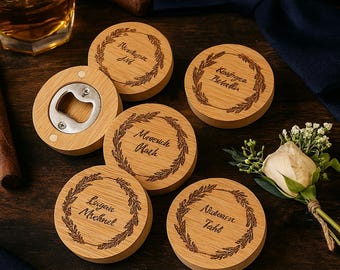 Personalized Wooden Name Bottle Opener, Custom Engraved Groomsmen Gift, Beer Opener for Dad, Bachelor Wedding Party Favor, Vodka