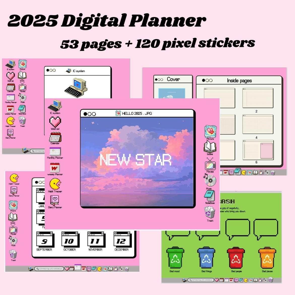 Y2K Pixel Digital Notebook, 53 Note-Taking Templates, Daily Weekly Monthly Notability Goodnotes Digital Journal, Student Planner, To-Do List