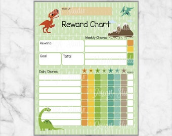 Dinosaur Chart, Weekly Chore Tracker, Reward Chart, Instant Printable Download DIY