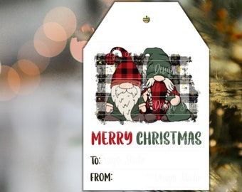 Merry Christmas Gift Tags, Holiday Gnomes, Gift Label Stickers, Instant Printable Download DIY