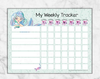 Mermaid Chart, Weekly Chore Tracker, Reward Chart, Instant Printable Download DIY