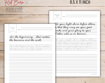 Cursive Practice Sheets, Bible Verse, 8.5 x11 inch, Teaching, Homeschooling, Instant Printable Download DIY